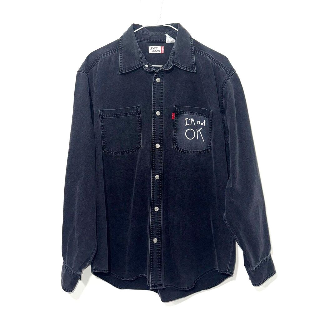 Levi's Jeans I Am Not Ok Skull Graphic Button Down Denim Shirt/Jacket - Black M